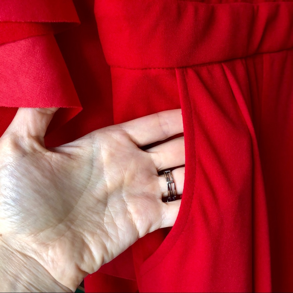 Cape Shoulder Backless Red Tapered Jumpsuit - Picture 8 of 8